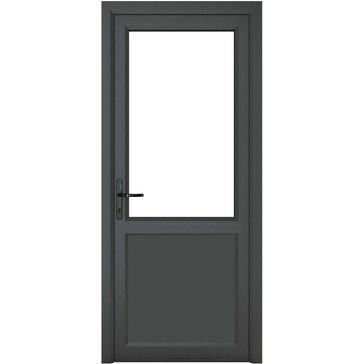 Crystal Grey uPVC 2 Panel Clear Double Glazed Single External Door (Right Hand Open)