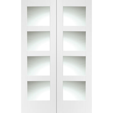 XL Joinery Shaker-Style Clear Glazed White Primed Door Pair