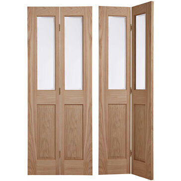Door Giant Victorian-Style Oak Veneer 4 Panel Glazed Unfinished Bi-Fold Internal Door
