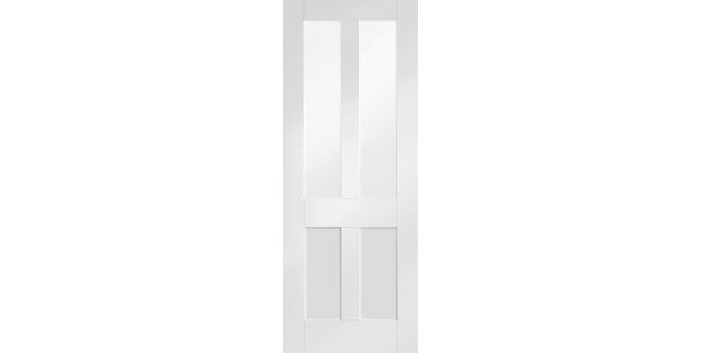 XL Joinery Malton Shaker White Primed 2 Panel 2 Light Internal Door with Clear Flat Glass