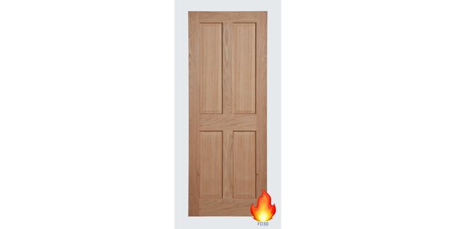Door Giant Victorian-Style Oak Veneer 4 Panel Unfinished FD30 Fire Door